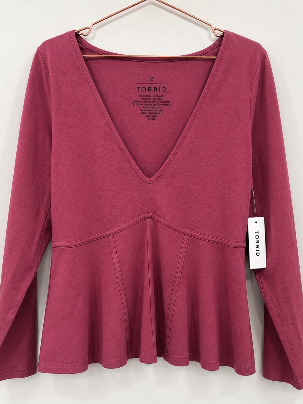 NWT Torrid Foxy V-Neck Corset Long Sleeve Top Mauve Berry 2X 18/20